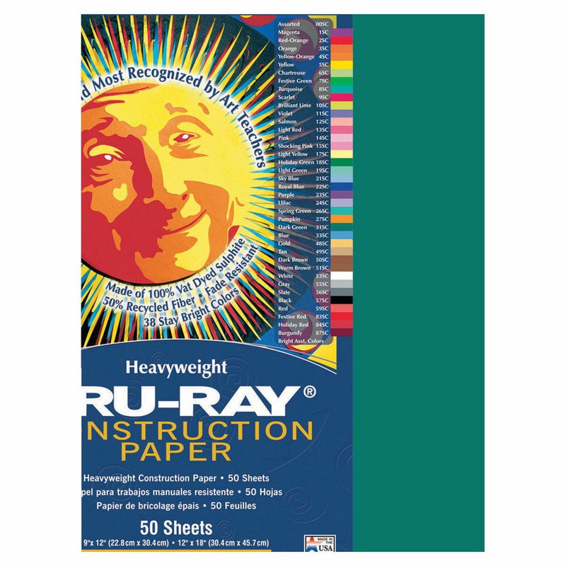 Pacon PAC103021 Tru-Ray Construction Paper, 9" x 12", Dark Green, 50 Sheets