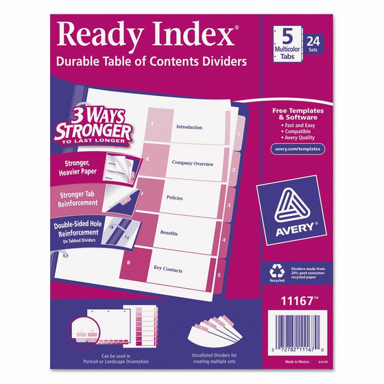 Avery Ready Index Table of Contents Dividers, 5-Tab Set,24 Sets (11167)