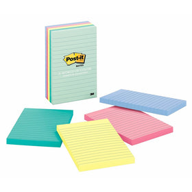 Post-it(R) Notes, 4 in x 6 in, Marseille Collection, Lined, 5 Pads/Pack, 100 Sheets/Pad (660-5PK-AST)