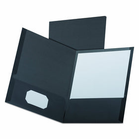 Oxford Linen Twin Pocket Portfolios, Black, 25 per Box (53406EE)