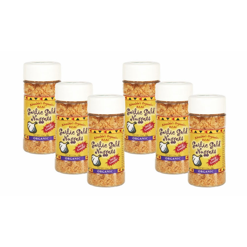 USDA Organic Garlic Gold Nuggets, Roasted Organic Garlic Seasoning Granules, Sodium Free & MSG Free, Vegan 2.1-Ounce Shaker Jar (Pack of 6)