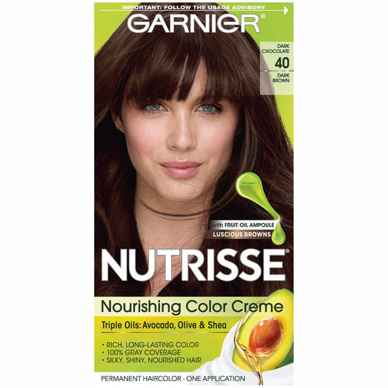 Garnier Nutrisse Nourishing Hair Color Creme, 40 Dark Brown (Dark Chocolate) (Packaging May Vary)