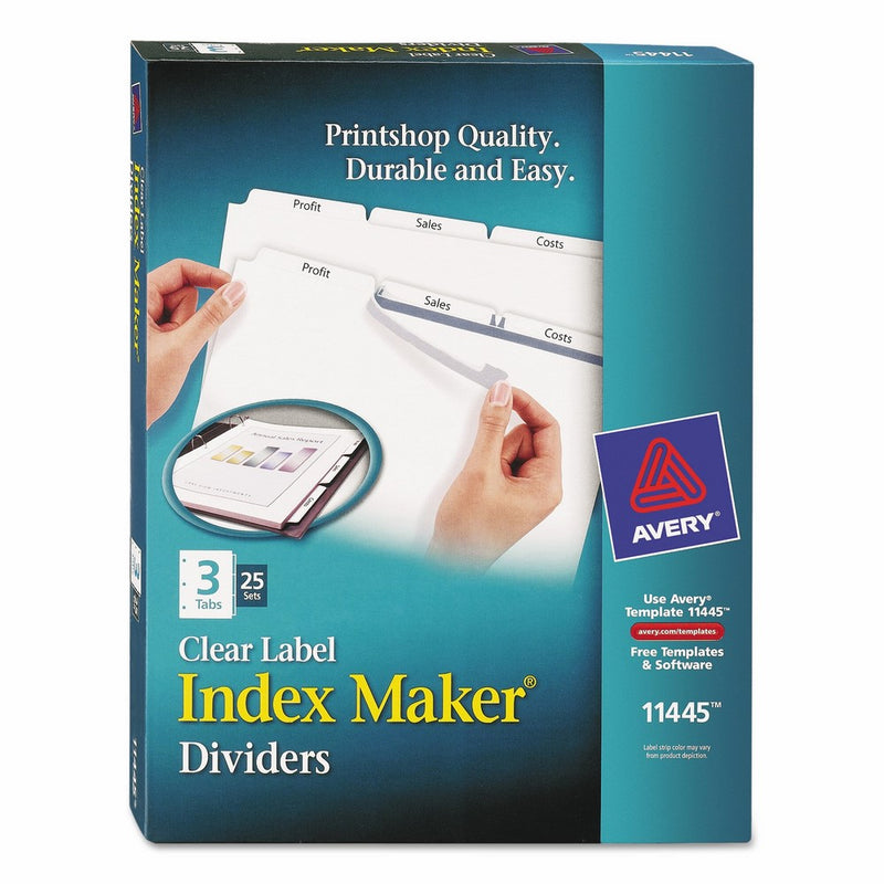 Avery Index Maker White Dividers, 3-Tab, 8.5 x 11 Inches, Clear, 25 Sets (11445)