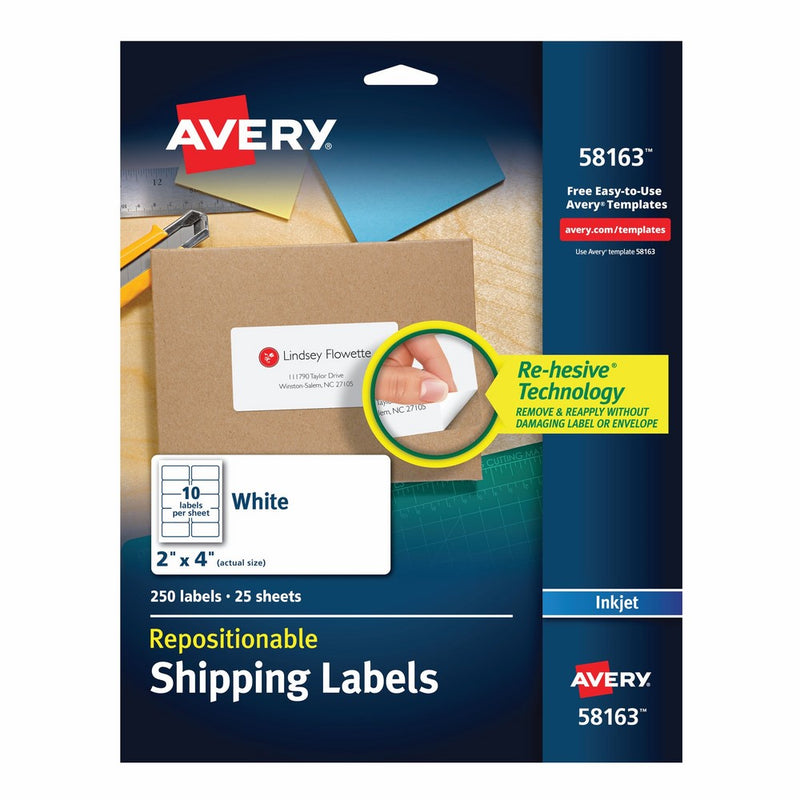 Avery Repositionable Shipping Labels for Inkjet Printers 2" x 4", Box of 250 (58163)