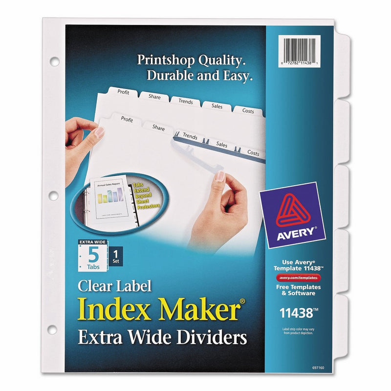 Avery Index Maker Extra-Wide Clear Label Dividers, White,5-Tab Set (11438)