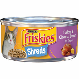 Purina Friskies Friskies Wet Cat Food, Savory Shreds, Turkey & Cheese Dinner in Gravy, 5.5-Ounce Can, Pack of 24