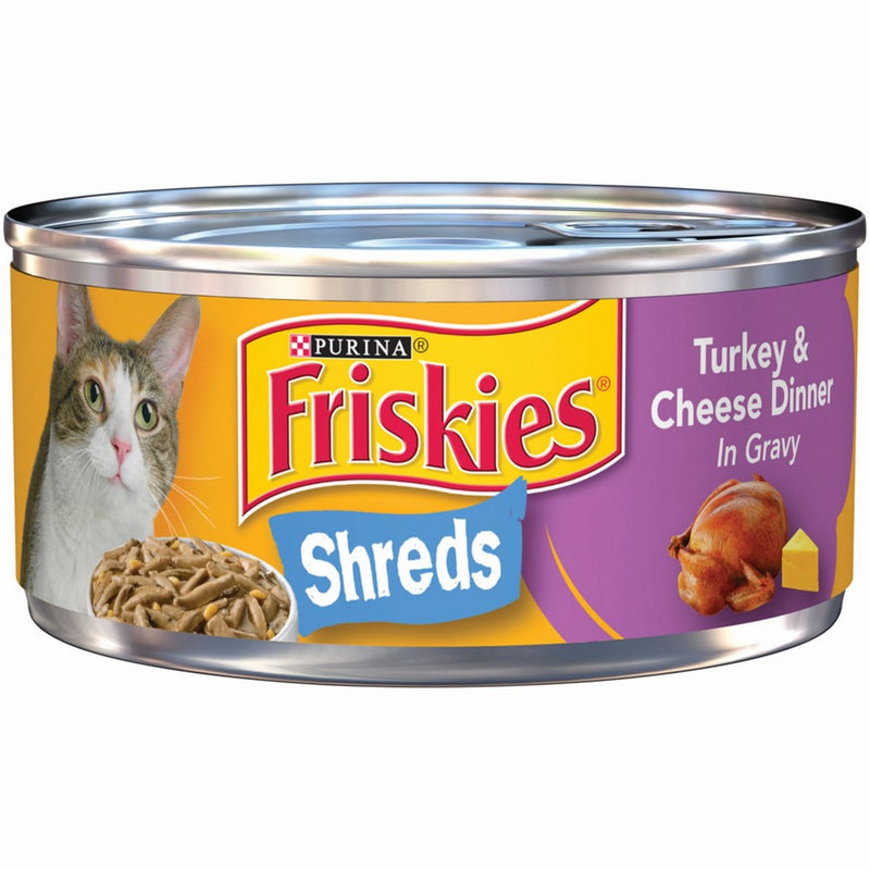 Purina Friskies Friskies Wet Cat Food, Savory Shreds, Turkey & Cheese Dinner in Gravy, 5.5-Ounce Can, Pack of 24