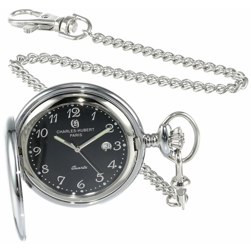 Charles-Hubert, Paris 3599-B Stainless Steel Quartz Pocket Watch
