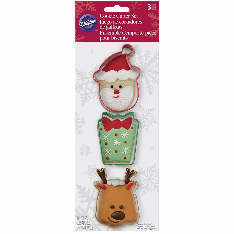 Wilton 3 Piece Holiday Metal Cookie Cutter Set (Santa, Present & Reindeer)