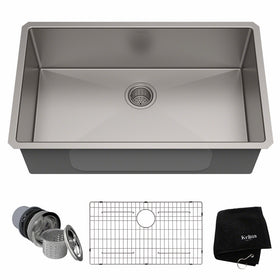 Kraus Standart PRO 32-inch 16 Gauge Undermount Single Bowl Stainless Steel Kitchen Sink, KHU100-32