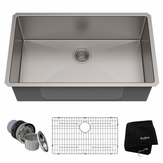 Kraus Standart PRO 32-inch 16 Gauge Undermount Single Bowl Stainless Steel Kitchen Sink, KHU100-32