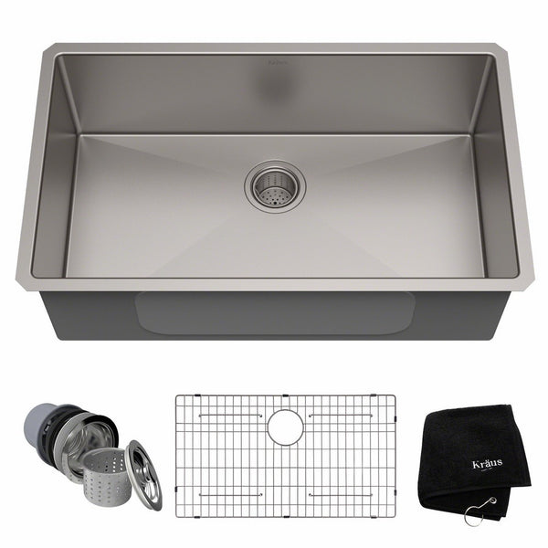 Kraus Standart PRO 32-inch 16 Gauge Undermount Single Bowl Stainless Steel Kitchen Sink, KHU100-32