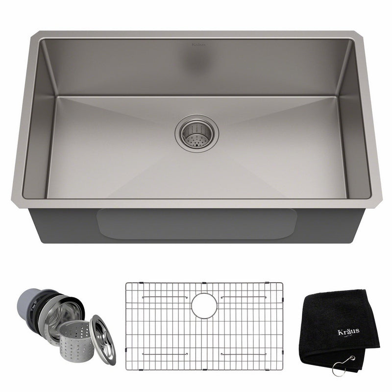 Kraus Standart PRO 32-inch 16 Gauge Undermount Single Bowl Stainless Steel Kitchen Sink, KHU100-32
