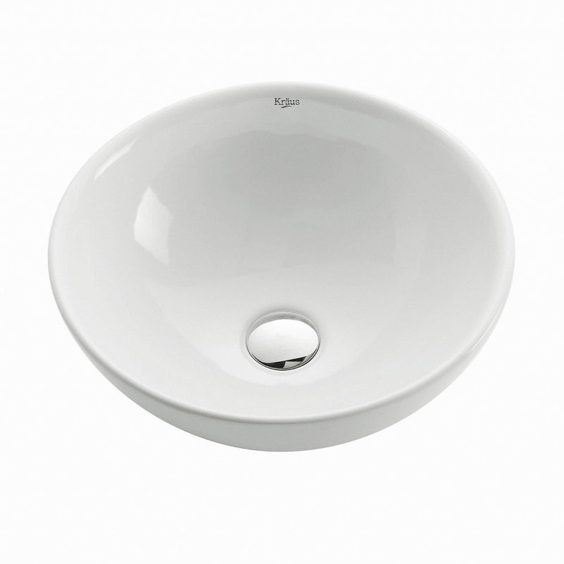 Kraus KCV-141 White Round Ceramic Bathroom Sink