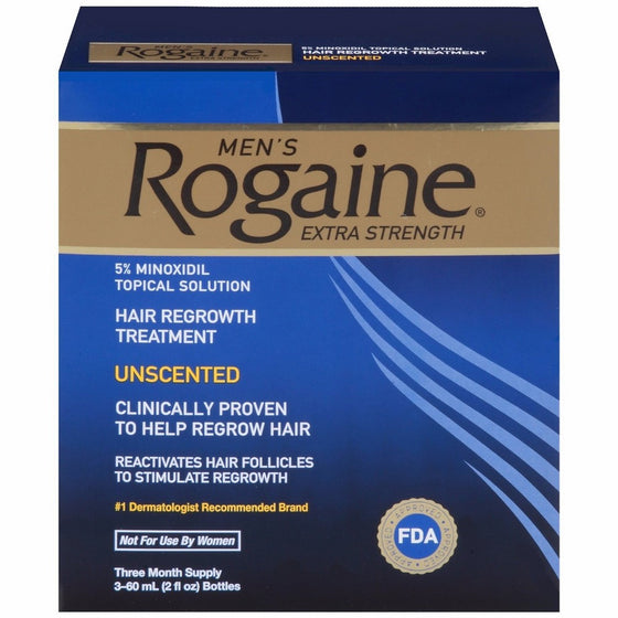 Rogaine Mens Regrowth X-Strength 5 Percent Unscented 3-60ml (2fl oz) bottles