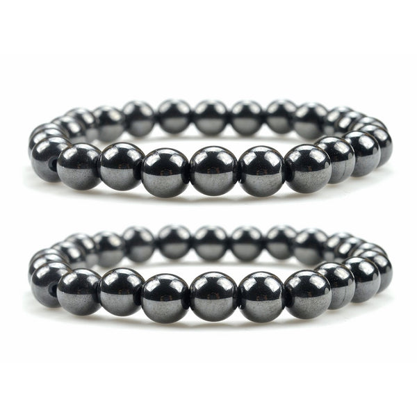 LUOS Set Of 2 Magnetic Hematite Therapy Bracelets Lg 12mm / Pain Relief