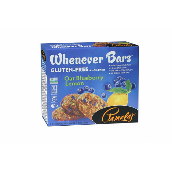 Pamela's Products Gluten Free Whenever Bars, Blueberry Lemon, 5 Count Box, 7.05-Ounce (Pack of 6)