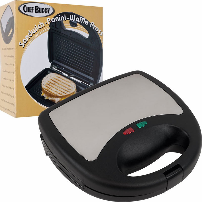 Panini Press, Grill, Waffle Maker- 3-in-1 Electric Cooking Appliance for Quick Meals, Burgers, Gourmet Sandwich with Nonstick Plates by Chef Buddy