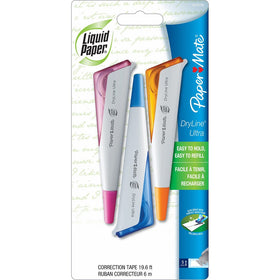 Paper Mate Liquid Paper DryLine Ultra Correction Tape, Assorted Colors, 3 Count