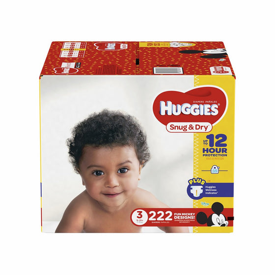 HUGGIES Snug & Dry Diapers, Size 3, for 16-28 lbs, One Month Supply (222 Count) of Baby Diapers, Packaging May Vary