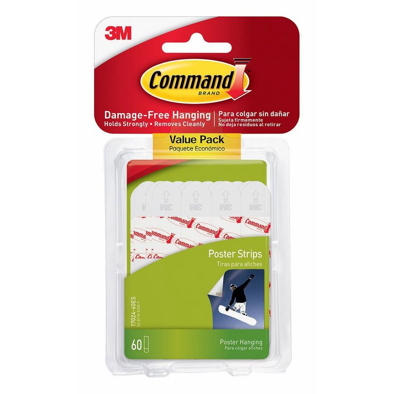 Command Poster Hanging Strips Value Pack, Small, White, 60-Pairs (17024-60ES)