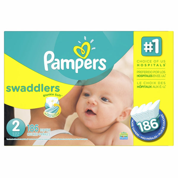 Pampers Swaddlers Disposable Diapers Size 2, 186 Count, ECONOMY PACK PLUS