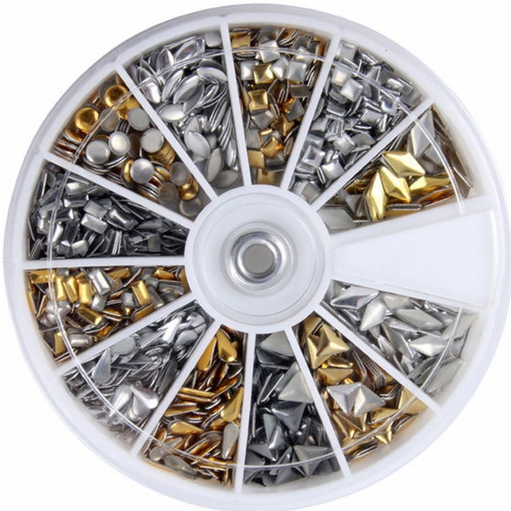 600 pcs 3D Design Nail Art Different Metallic Studs Gold & Silver Stud Wheel Manicure