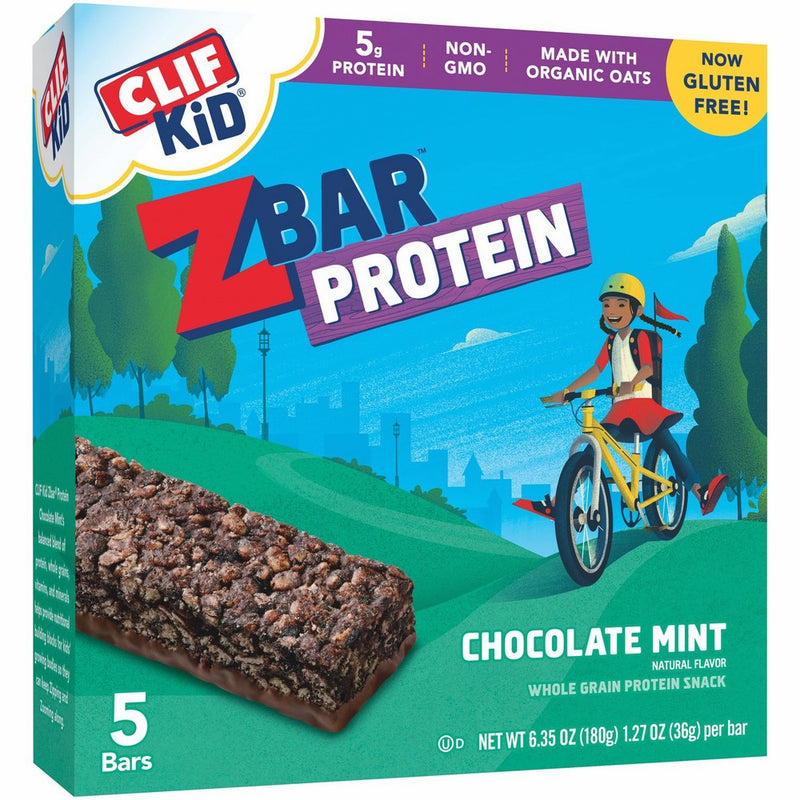CLIF KID ZBAR - Protein Snack Bar - Chocolate Mint (1.27 Ounce Gluten Free Bar, 5 count)