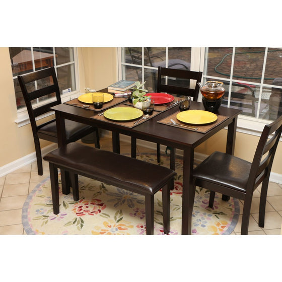 Home Life 5pc Dining Dinette Table Chairs & Bench Set Espresso Finish 150236