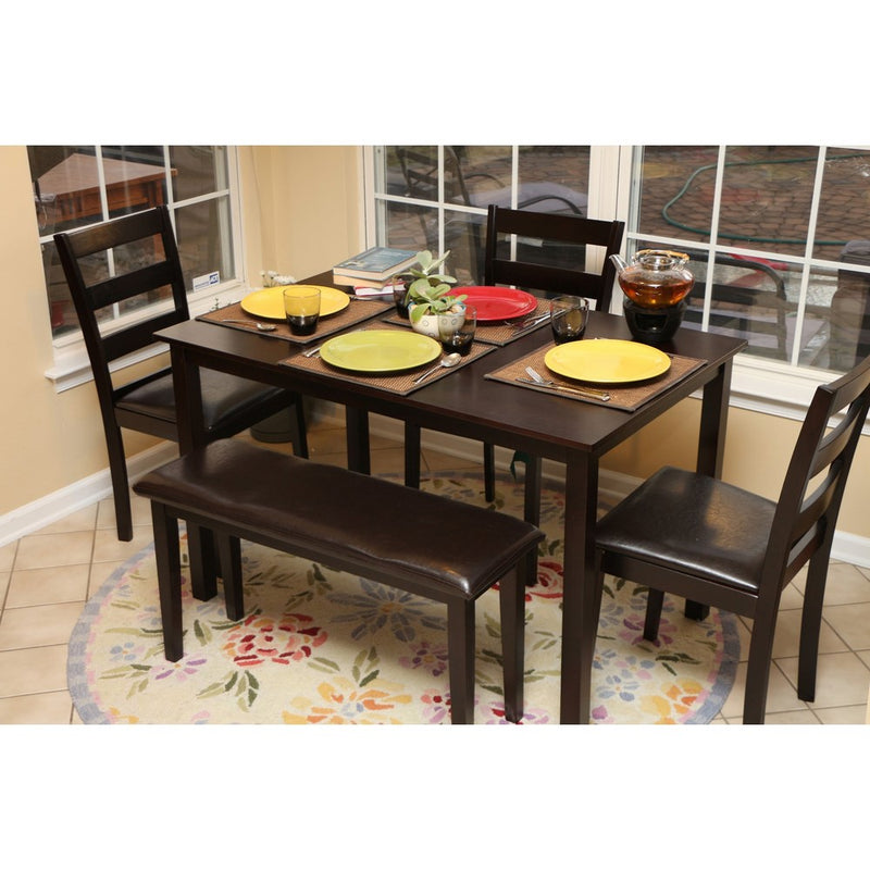 Home Life 5pc Dining Dinette Table Chairs & Bench Set Espresso Finish 150236