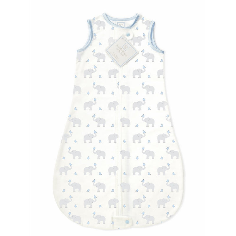 SwaddleDesigns Cotton Sleeping Sack with 2-way Zipper, Made in the USA, Premium Cotton Flannel, Elephant and Pastel Blue Chickies, 0-6MO