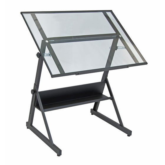 Studio Designs 13346 Solano Adjustable Height Drafting Table, Charcoal/Clear Glass