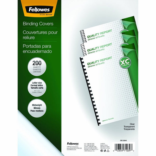 Fellowes Crystals Clear PVC Binding Covers, Letter, 200 Pack (5204303)