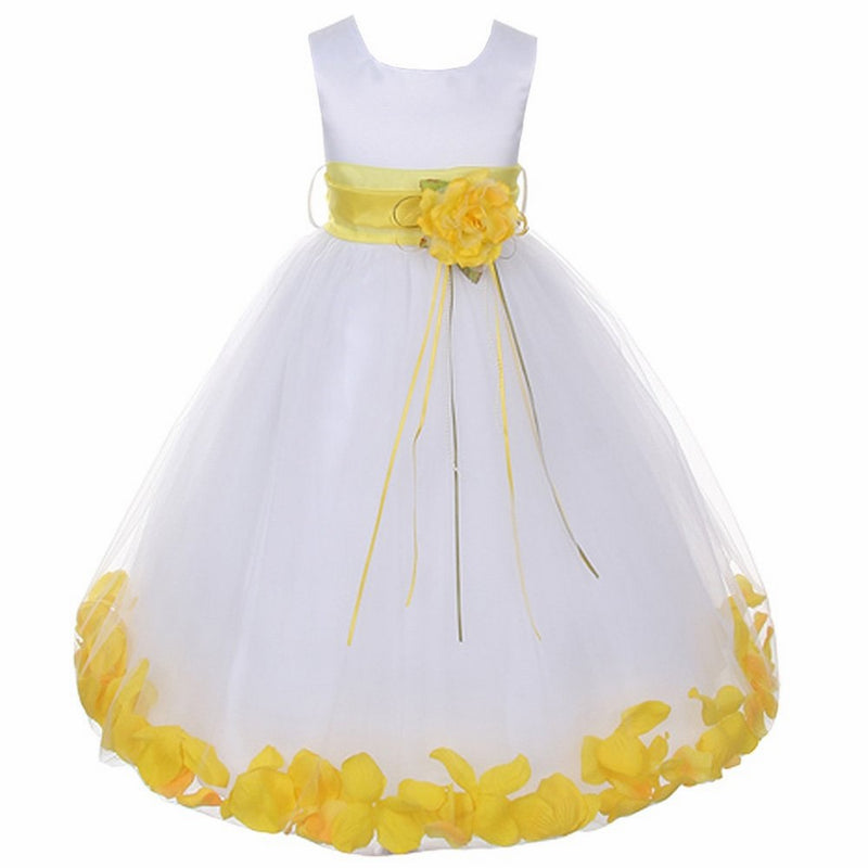 Kids Dream White Satin Yellow Petal Flower Girl Dress Girl 12M