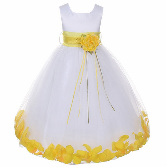 Kid's Dream Baby Girls White Satin Yellow Petal Sash Flower Girl Dress 6M