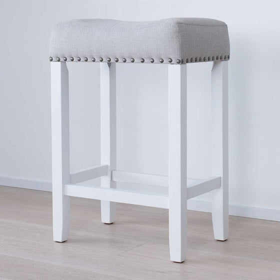 Nathan James 21301 Hylie Nailhead Wood Kitchen Counter Bar Stool, 24", White