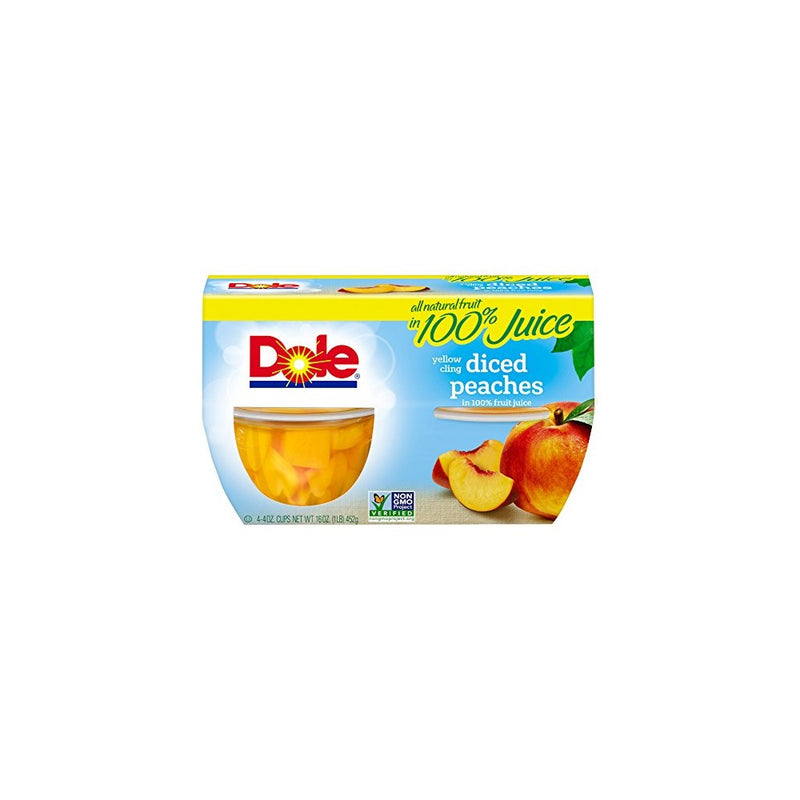 Dole Fruit Bowls, Yellow Cling Diced Peaches in 100% Juice, 4 Ounce Cups, (Pack of 12)