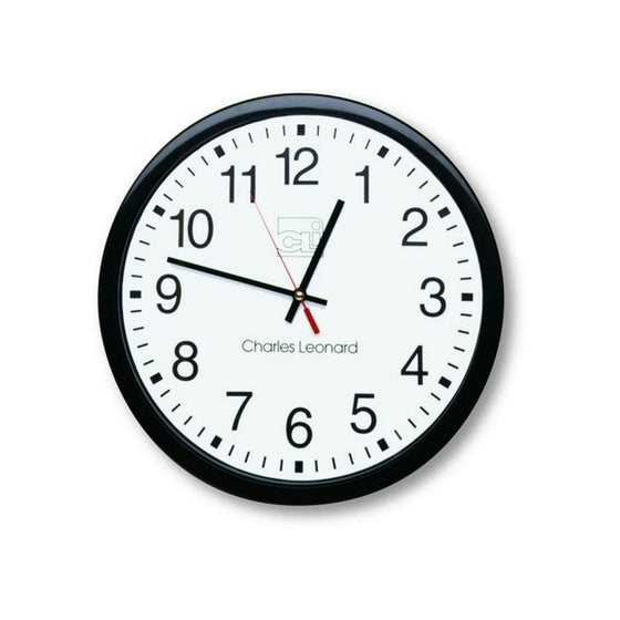 Charles Leonard Wall Clock, 14 Inch Thinline Quartz with 12 Inch Dial, Black/White (76820)