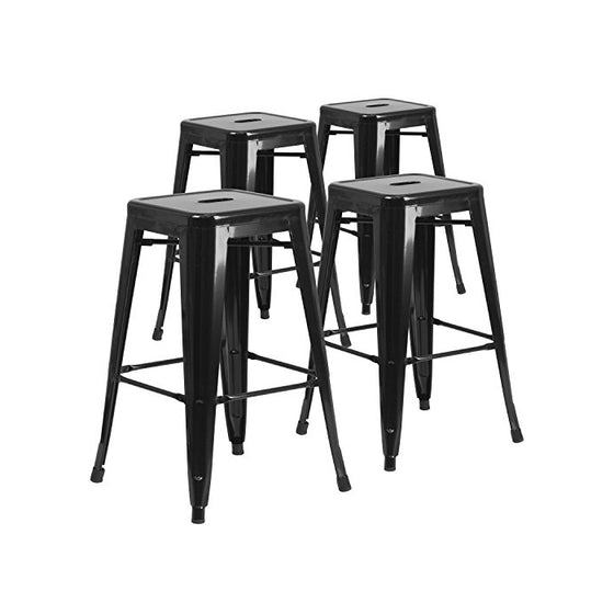 Flash Furniture 4 Pk. 30'' High Backless Black Metal Indoor-Outdoor Barstool with Square Seat