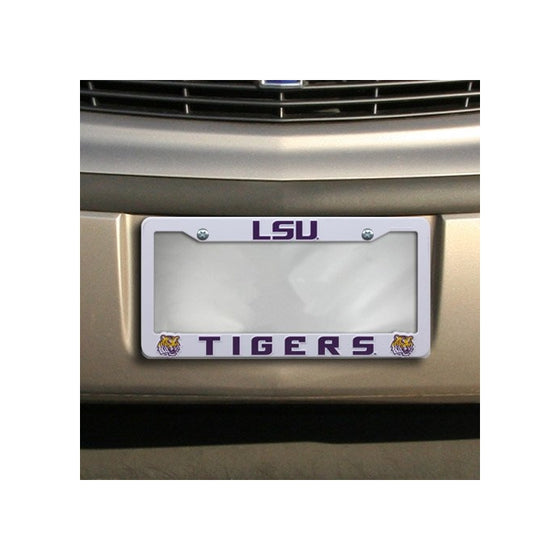 NCAA LSU Tigers Plastic License Plate Frame - White