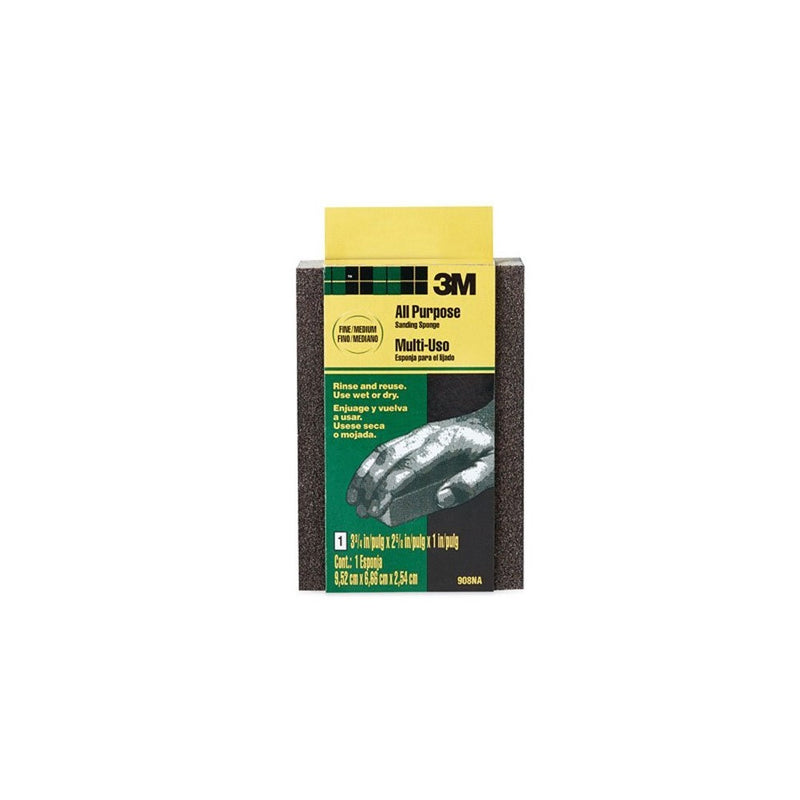 3M 907NA Small Area Sanding Sponge, 3.75 in by 2.625 in by 1 in, Extra Fine/Fine