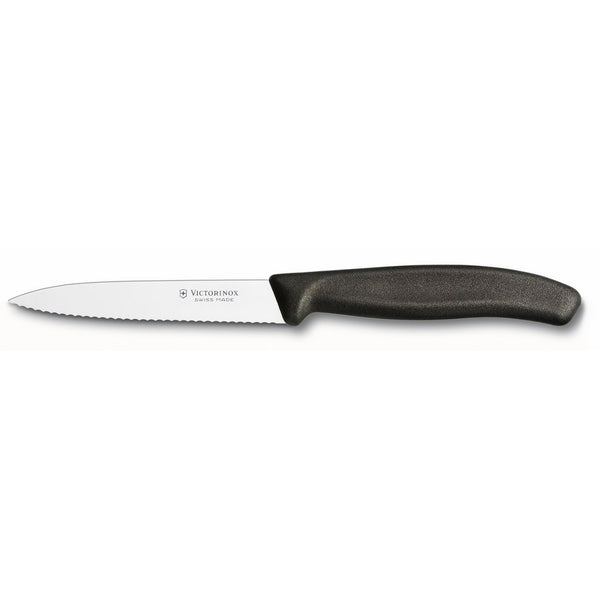 Victorinox 4 Inch Swiss Classic Paring Knife with Serrated Edge, Spear Point, Black