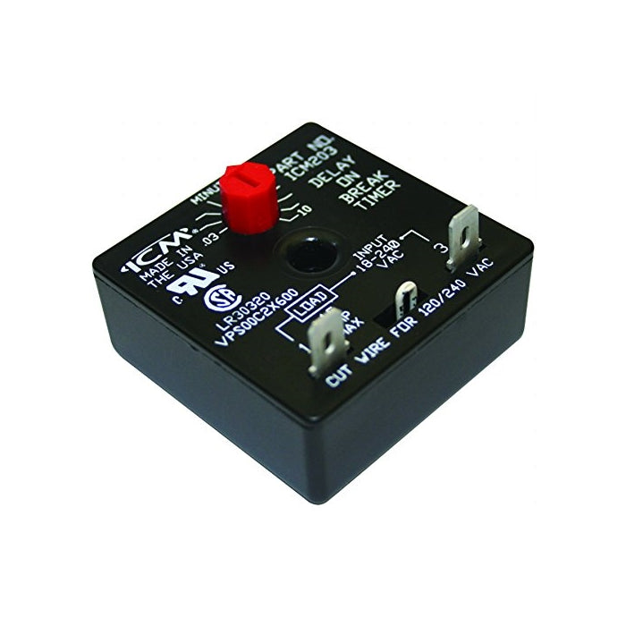 ICM Controls ICM203 Delay on Break Timer, 18-240 Vac, 1.25" Height, 2" Width 2" Length