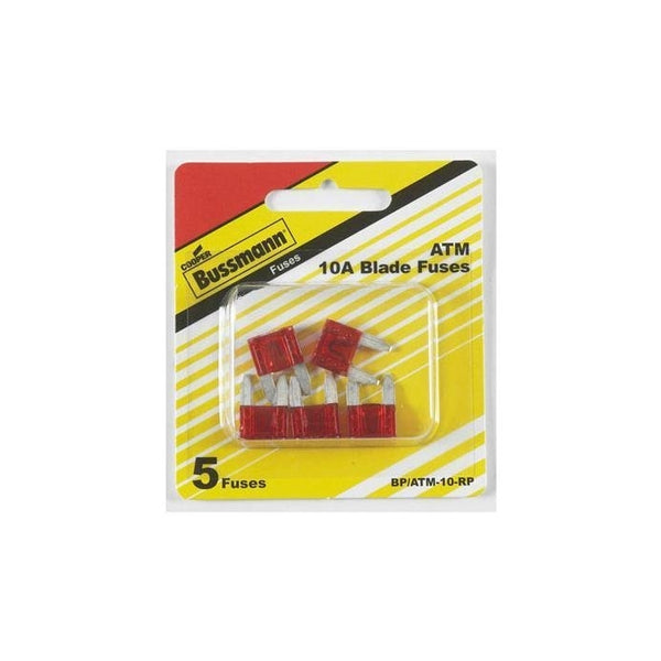 Bussmann ATM-10 ATM Automotive Blade Fuse - 10 Amp, 5 Pack (Tin)
