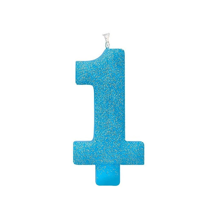 Amscan Little Buddy Boys' 1st Birthday Party #1 Birthday Glitter Candle, Blue, Wax, 5", Pack of 1