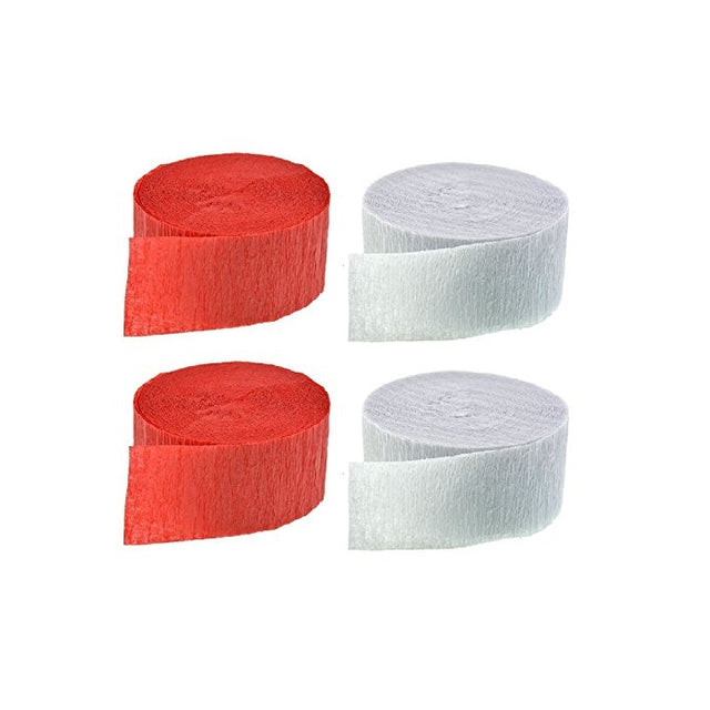Red and White Crepe Paper Streamers (2 Rolls Each Color) MADE IN USA!