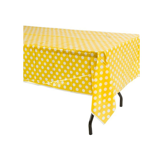 Polka Dot Plastic Tablecloth, 108" x 54", Yellow