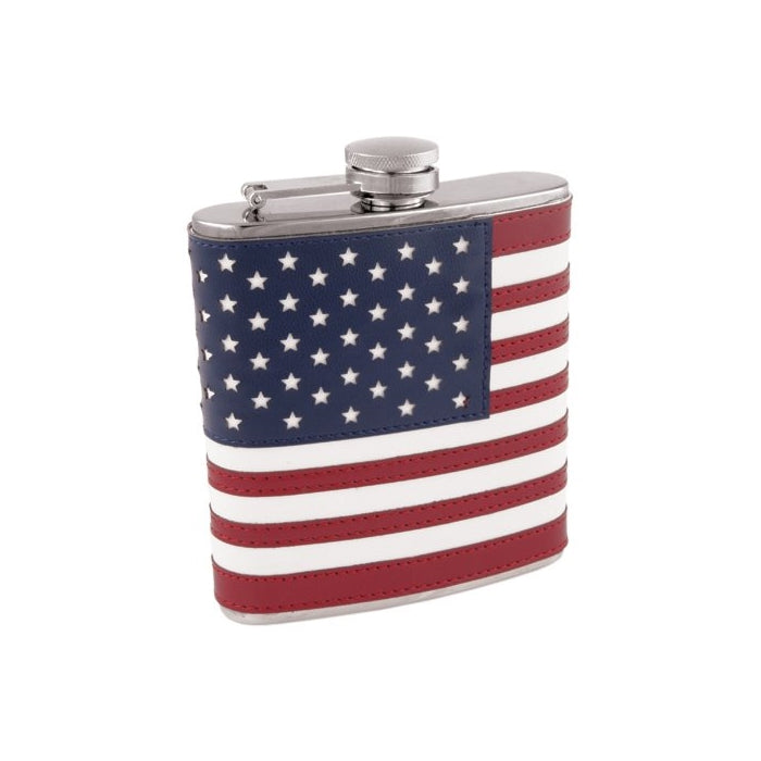 American Flag Flask in Stainless Steel and Faux Leather by Foster and Rye