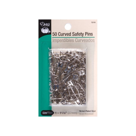 Dritz 7215 50-Piece Curved Safety Pins, Size 1, Nickel Finish