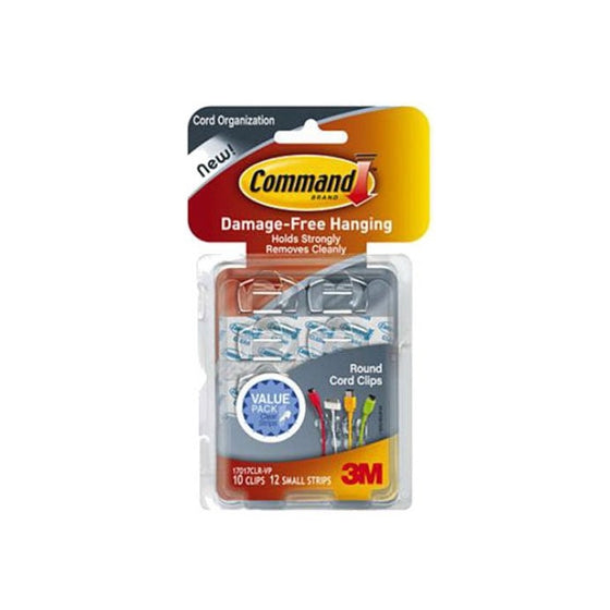 Command Round Cord Clips, Clear, 10-Clips (17017CLR-10ES)